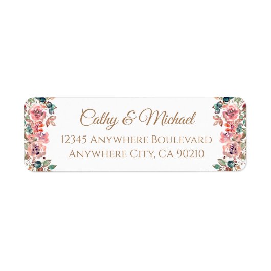 Woedend elegant roestvrij roze bloemadres etiket (Voorkant)