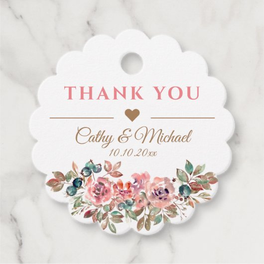 Woedend elegante roestroze roze florale dank bedankjes labels (Voorkant)