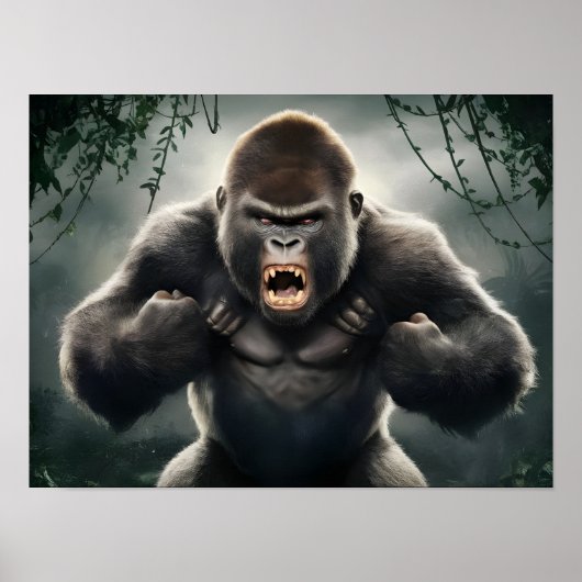 Woedende apengorilla brult in Oerwoud Poster (Voorkant)