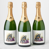 Woedende schildpad stampende druiven. sparkling wijnetiket (Flessen)