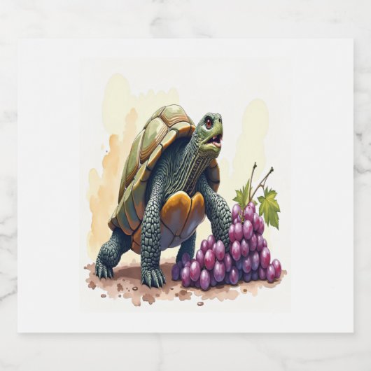 Woedende schildpad stampende druiven. sparkling wijnetiket (Enkel label)