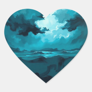 Woelige oceaan golven onder stormachtige hemel – A Hart Sticker
