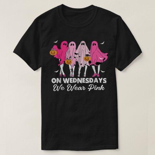 Woensdag Draag we de roze verkreukte halloween Bre T-shirt (Design voorkant)