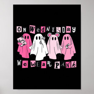 Woensdag Draag we Schattige Pink Ghost Halloween Poster