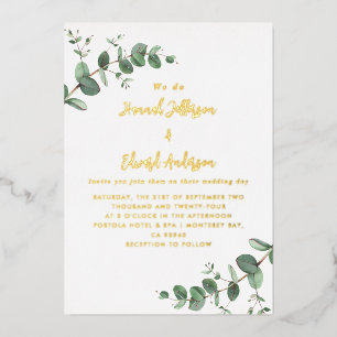 Woensdag groen Eucalyptus botanical Invitation Folie Uitnodiging