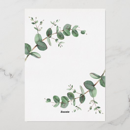 Woensdag groen Eucalyptus botanical Invitation Folie Uitnodiging (Achterkant)