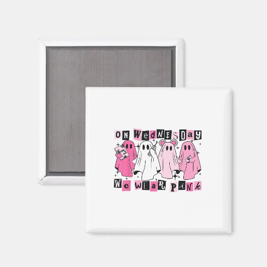 Woensdag hebben we Schattige Pink Ghost Halloween  Magneet (Voorkant / Achterkant)