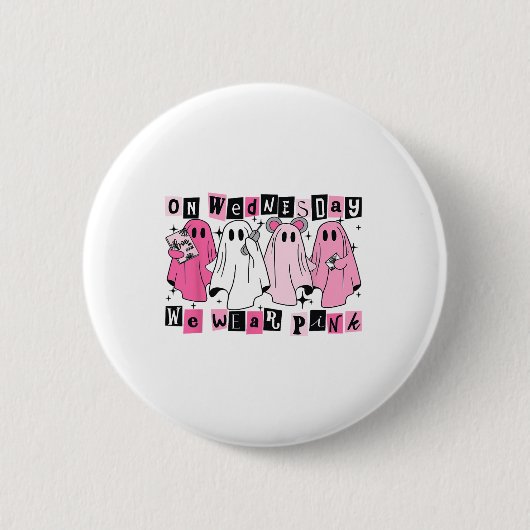 Woensdag hebben we Schattige Pink Ghost Halloween  Ronde Button 5,7 Cm (Voorkant)