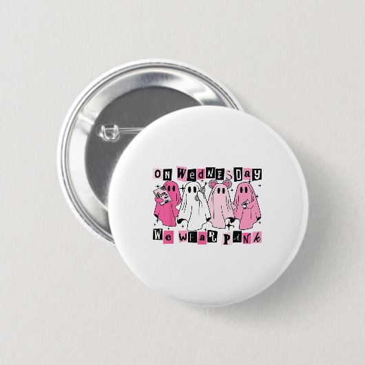 Woensdag hebben we Schattige Pink Ghost Halloween Ronde Button 5,7 Cm (Voorkant /achterkant)