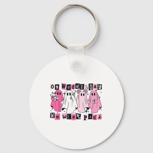 Woensdag hebben we Schattige Pink Ghost Halloween  Sleutelhanger (Voorkant)