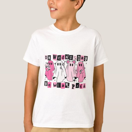 Woensdag hebben we Schattige Pink Ghost Halloween  T-shirt (Voorkant)