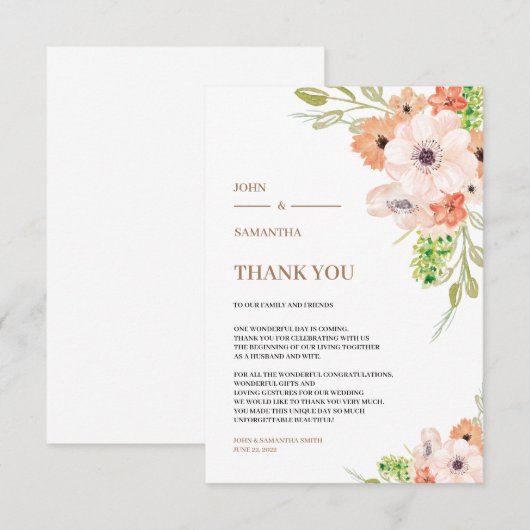 Woensdag - John & Samantha - Hartelijk dank Bedankkaart (Voorkant / Achterkant)