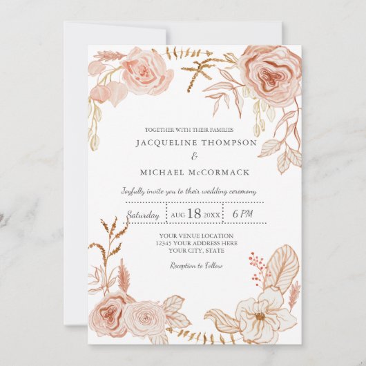 Woensdag Moderne Waterverf Floral in Greenery Pink Kaart (Voorkant)