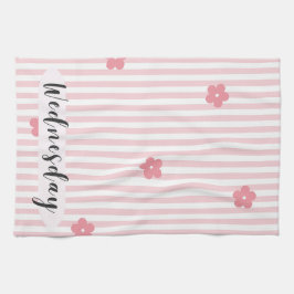 Woensdag Roze Bloemstrepen Keukenhanddoek