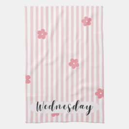 Woensdag Roze Bloemstrepen Keukenhanddoek