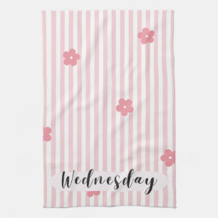 Woensdag Roze Bloemstrepen Keukenhanddoek