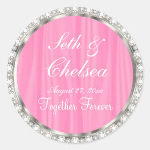 Woensdag Roze Satin & Faux Diamonds Ronde Sticker