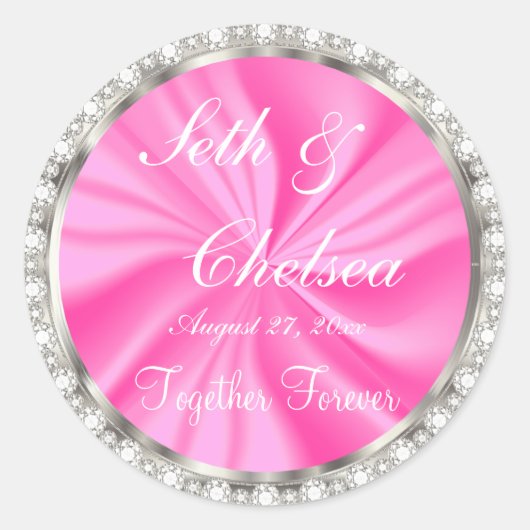 Woensdag Roze Satin & Faux Diamonds Ronde Sticker (Voorkant)
