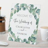 Woensdag welkome namen eucalyptus greenery reclamebord met voetstuk (Insitu)