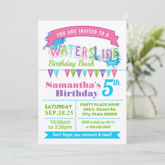 Woensdagmiddag blauwgroen paars roze kaart (Staand voorkant)