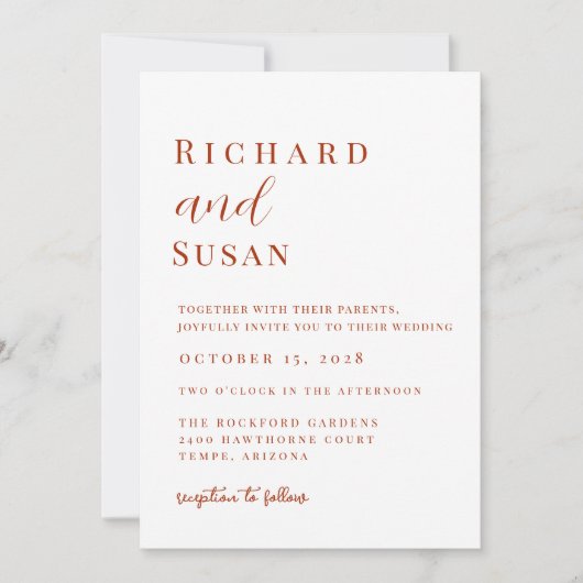 Woert Sienna Modern Minimalist Wedding Kaart (Voorkant)