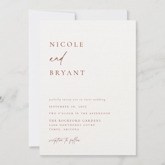 Woert Sienna Modern Minimalist Wedding Kaart (Voorkant)