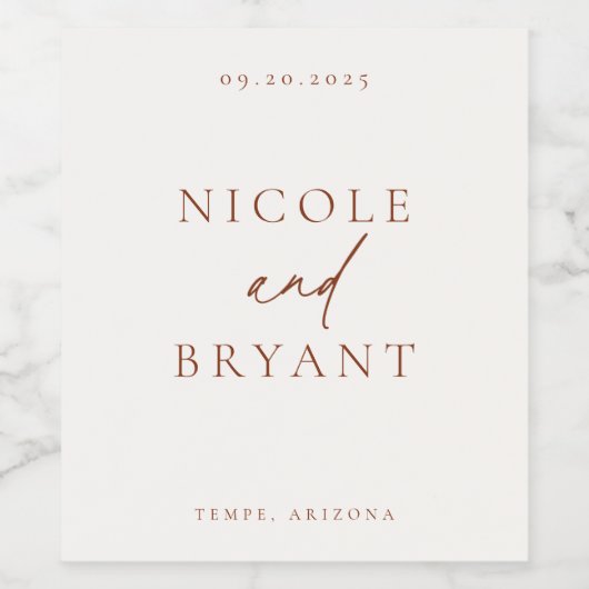 Woert Sienna Modern Minimalist Wedding Wijn Etiket (Enkel label)