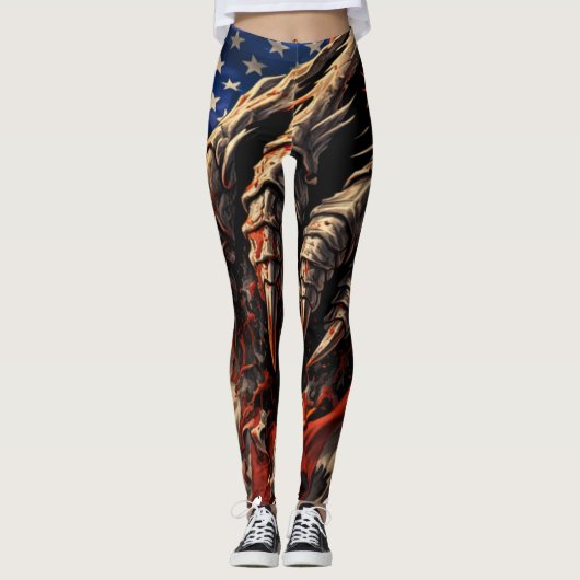 Woest monster dat Amerikaanse vlagkunst verscheurt Leggings (Voorkant)