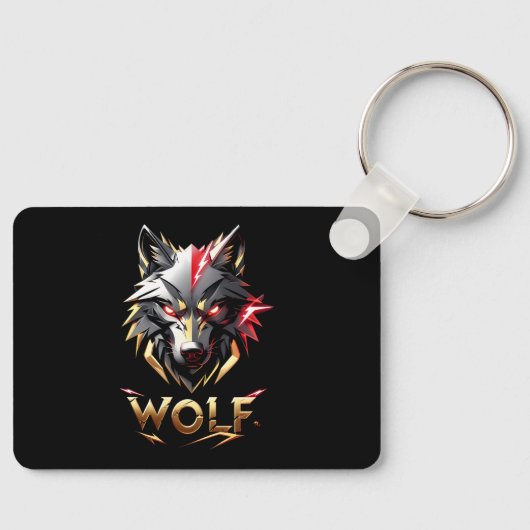 Woest ontwerp met gouden en rode wolfskop sleutelhanger (Voorkant)