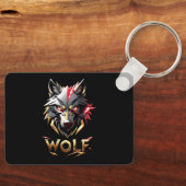 Woest ontwerp met gouden en rode wolfskop sleutelhanger (Voorkant)