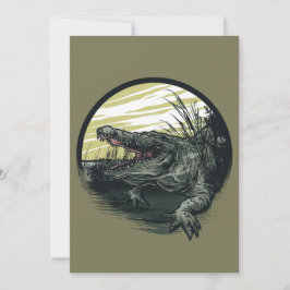 Woeste Alligator Moeras Illustratie Kunst Feestdagenkaart