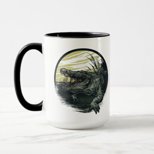 Woeste Alligator Moeras Illustratie Kunst Mok (Links)