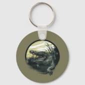Woeste Alligator Moeras Illustratie Kunst Sleutelhanger (Achterkant)