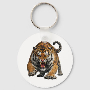 Woeste Bengaalse Tijger Midden Sprong Wilde Dieren Sleutelhanger