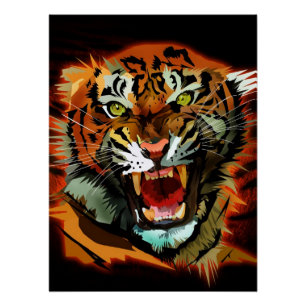 Woeste Brullende Tijger Muurkunst Krachtige Wilde Perfect Poster