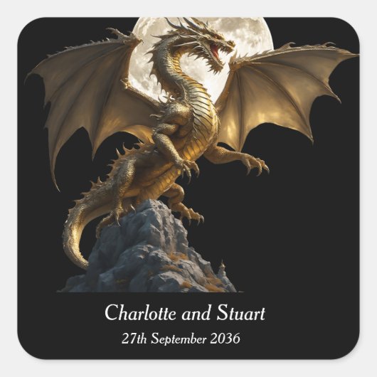 Woeste Draak die Oprijst Vierkante Sticker (Voorkant)