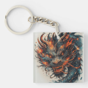 Woeste Drakenkop Mythische Fantasie Krachtige Kuns Sleutelhanger