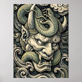 Woeste Gehoornde Duivel Slang Storm Pop Art Poster