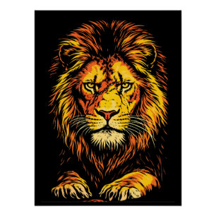 Woeste Gouden Manen Roofdier Starende Illustratie Perfect Poster