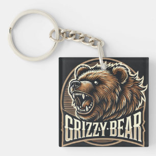 Woeste Grijze Beer Illustratie Sleutelhanger