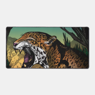 Woeste Grommende Jaguar Jungle Kunst – Krachtige T Bureaumat