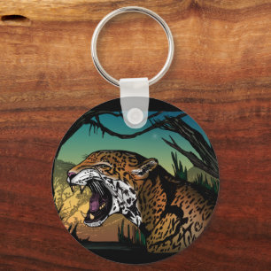 Woeste Grommende Jaguar Jungle Kunst – Krachtige T Sleutelhanger