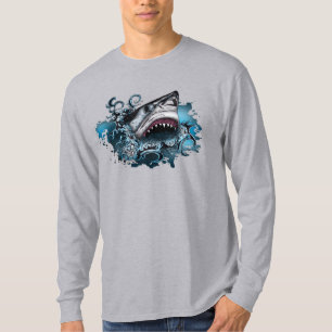 Woeste Haaien Oceaan Splash Krachtig Avontuur Kuns T-shirt
