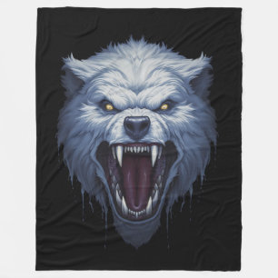 Woeste Illustratie van Witte Wolvenkop in Donkere Fleece Deken