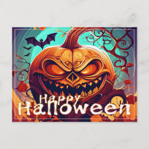 Woeste Jack-o-Lantern Vleermuis Halloween Kunst Feestdagenkaart