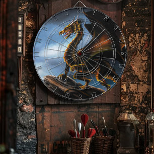 Woeste Koperen Gouden Zwarte Draak Fantasie Dartbord