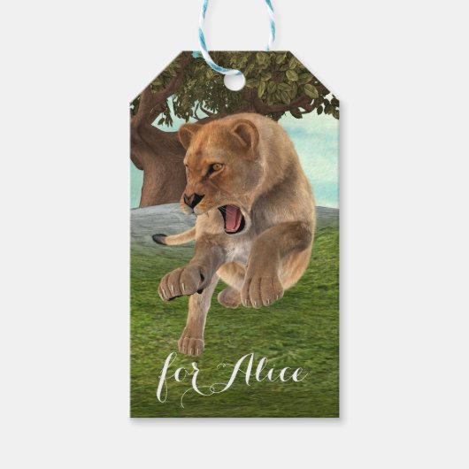 Woeste Leeuwinnen Jungle Avontuur Kunst Cadeaulabel (Voorkant)