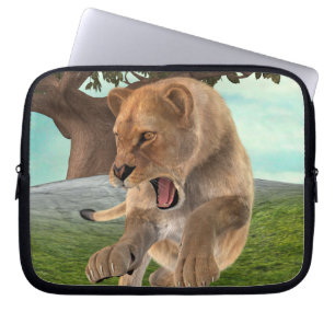 Woeste Leeuwinnen Jungle Avontuur Kunst Laptop Sleeve