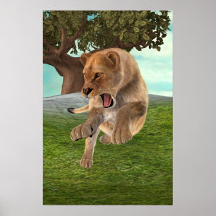 Woeste Leeuwinnen Jungle Avontuur Kunst Poster