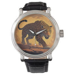Woeste Luipaard Slentert bij Zonsondergang Horloge